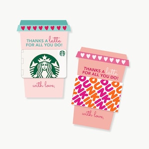 Teacher Appreciation Thanks a Latte Coffee Gift Card Holder | Printable ...