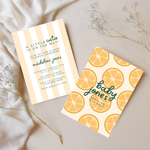 A Little Cutie Baby Shower Invitation Template | A Little Cutie is on the Way | Cutie Orange Baby Shower Theme | Canva Template Download
