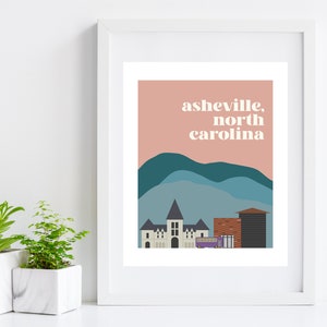 Asheville North Carolina Graphic Print | Asheville Wall Decor | Biltmore Prints | Blue Ridge Mountains Art | Retro Wall Art | Asheville