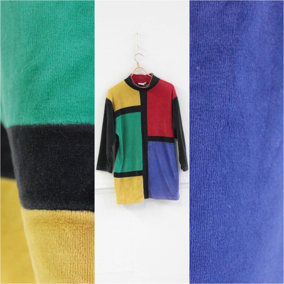 Colorblock velvet jumper, Colorful Long sleeve 80s