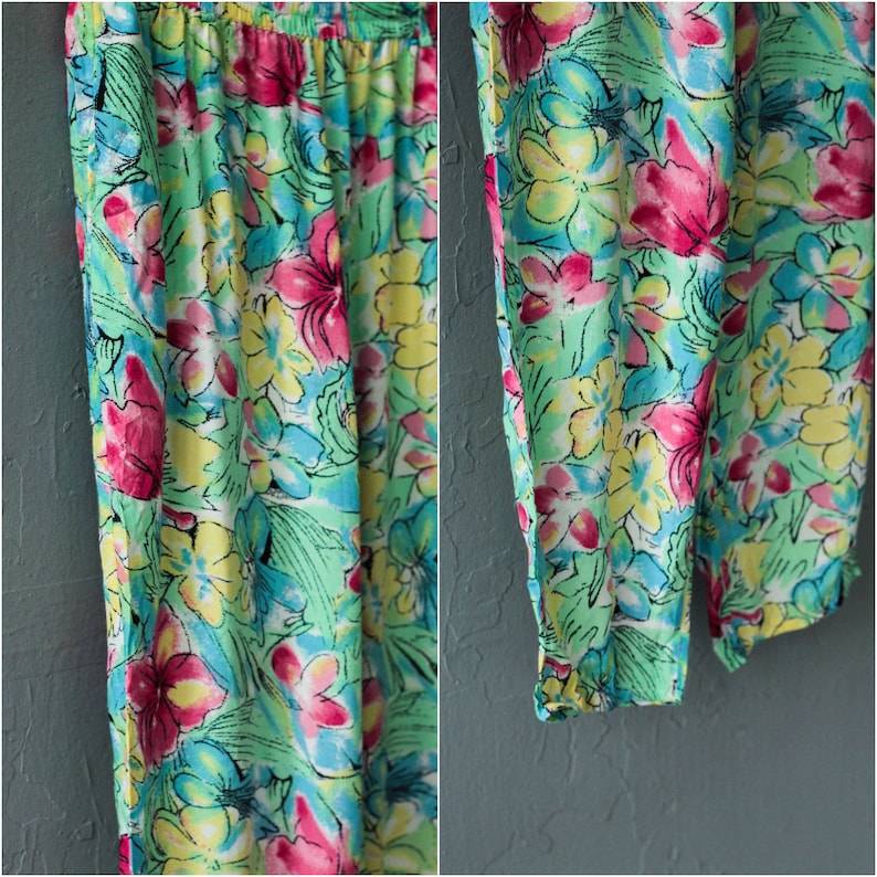 Flower print trousers Floral pants Colorful joggers Size Medium