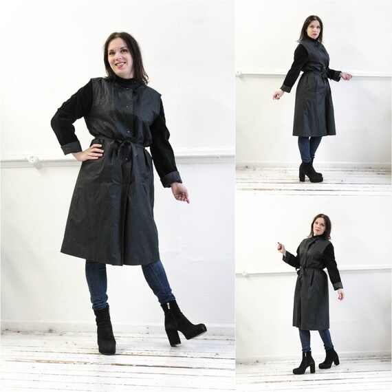 Black Trench coat, Vintage women corduroy coat, Lo