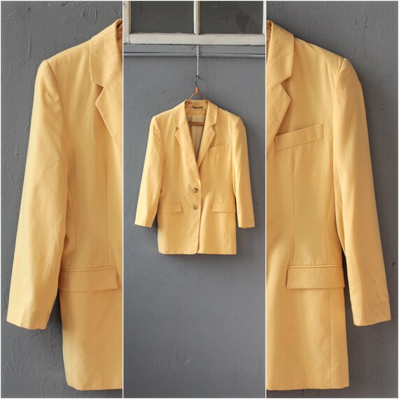 Yellow blazer, Minimalist jacket, Long woman blaze