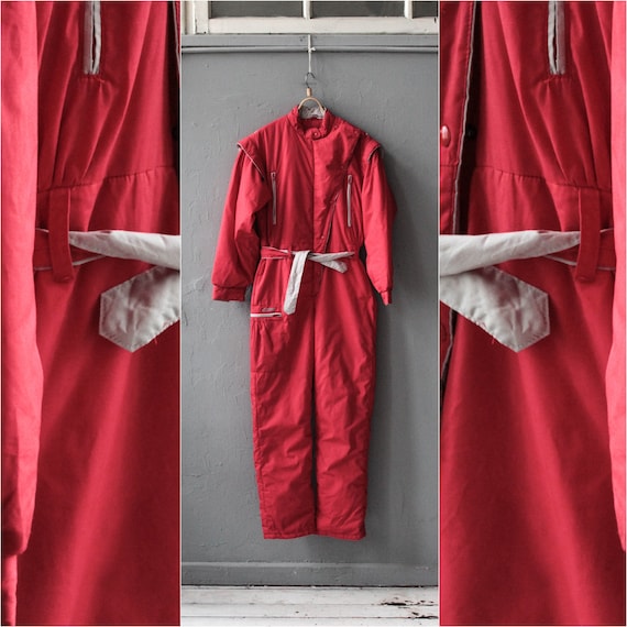 Retro Red Ski suit, 80s Snowsuit One Piece Winter