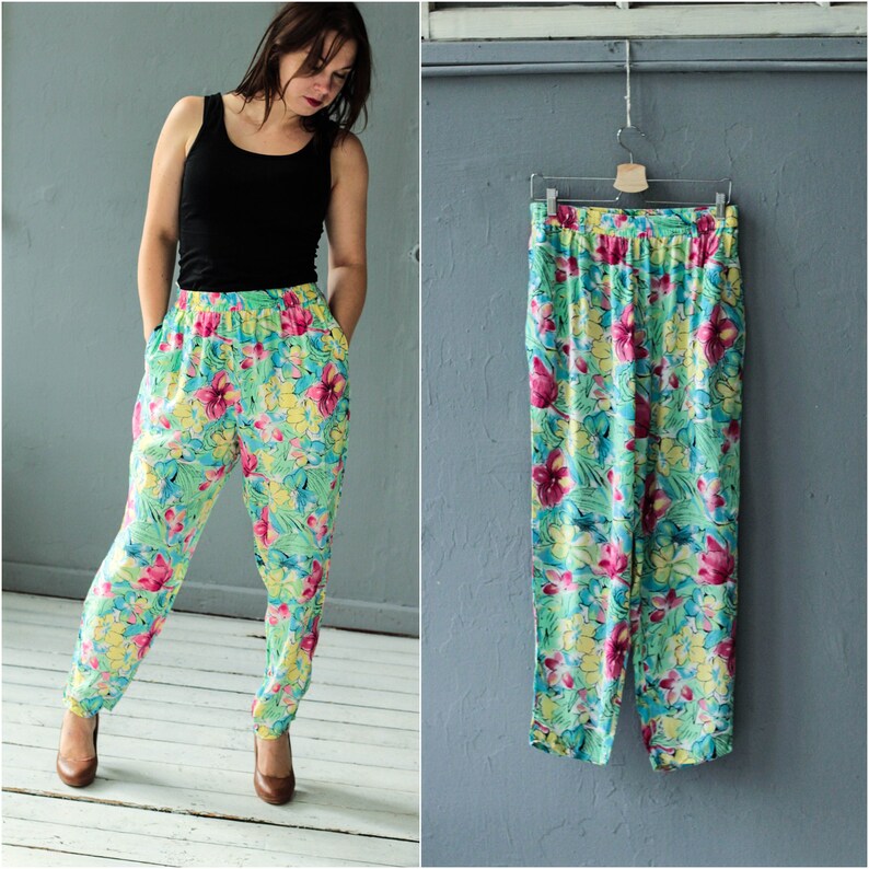 Flower print trousers Floral pants Colorful joggers Size Medium