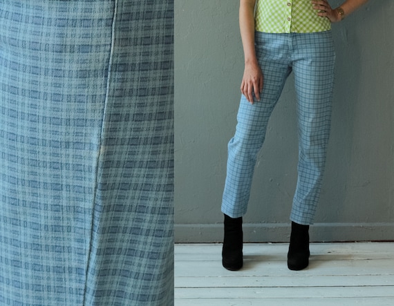 plaid denim pants