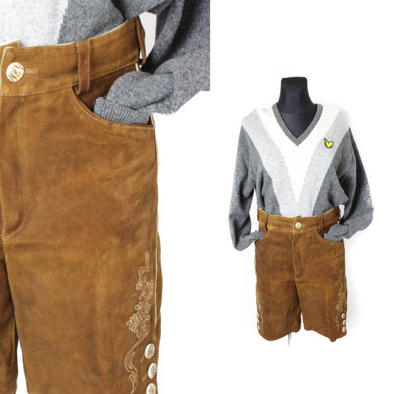 Leather shorts, Loden Suede shorts, Dirndl Wide le
