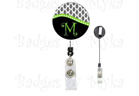 Retractable ID Badge Holder - Electric Lime Green (alphabet)