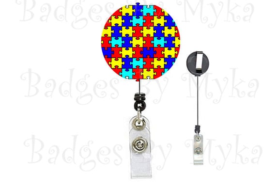 Retractable ID Badge Holder - Autism Puzzle