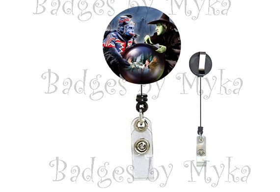 Retractable ID Badge Holder Wicked Witch and Flying Monkey 