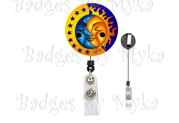 Retractable ID Badge Holder - Moon and Sun