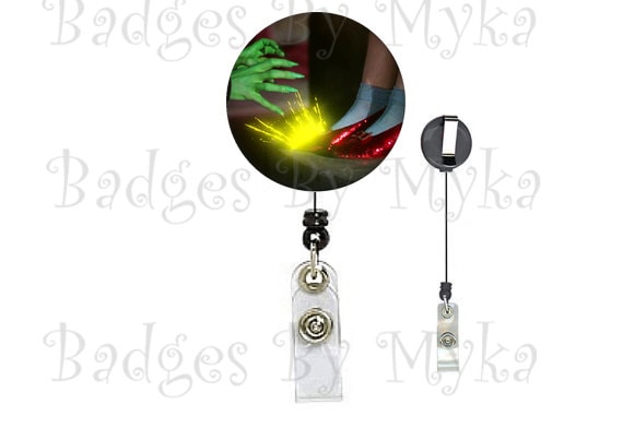 Retractable ID Badge Holder - Wicked Witch and Shoes