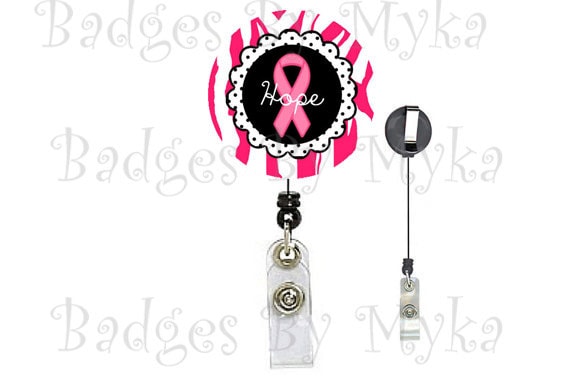 Retractable ID Badge Holder - Breast Cancer Ribbon Hope