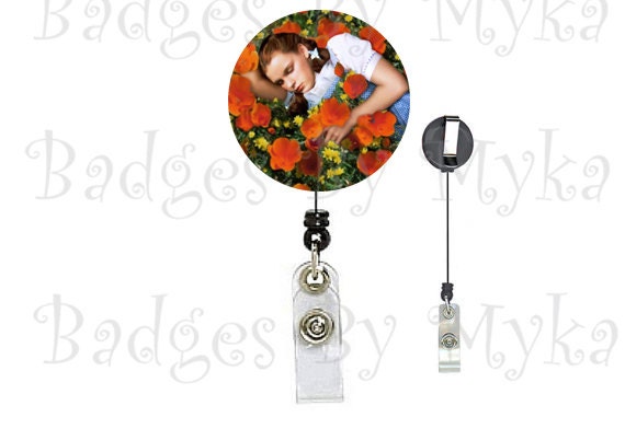 Retractable ID Badge Holder Poppy Field and Dorothy 
