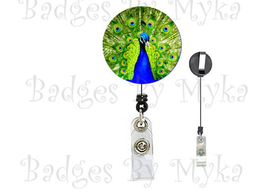 Retractable ID Badge Holder - Peacock