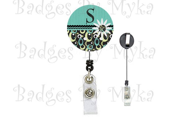Retractable ID Badge Holder - Rustic Circle (alphabet)