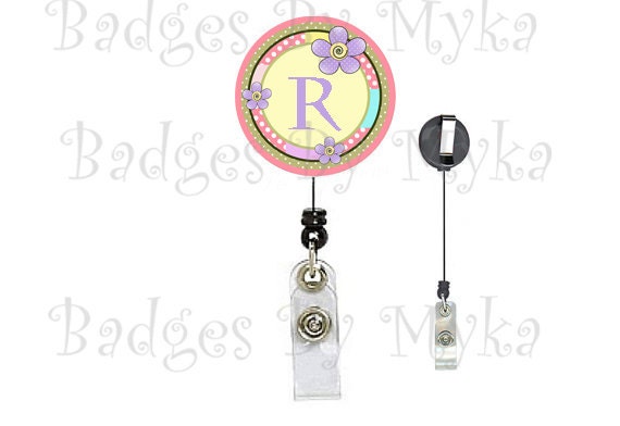 Retractable ID Badge Holder - Pastel Flowers(alphabet)