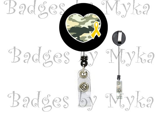 Retractable ID Badge Holder - Army with Ribbon