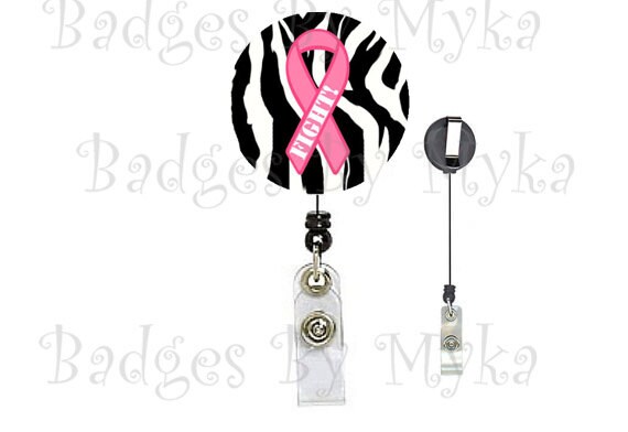 Retractable ID Badge Holder -Zebra Breast Cancer Ribbon