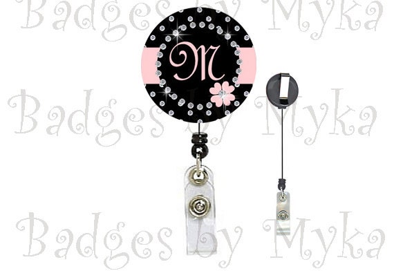 Retractable ID Badge Holder - Pink Diamonds