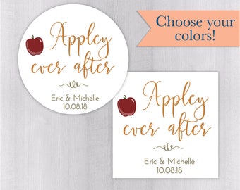 Caramel Apple Leaves Guest Favor Stickers #057-KR Appley Ever After Kraft Brown Wedding Stickers Rustic Autumn Wedding Favor Labels