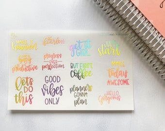 Color Foil on Clear Transparent Stickers for Planner Motivational Planner Stickers #947-001-003-CF Positive Reinforcement Stickers 