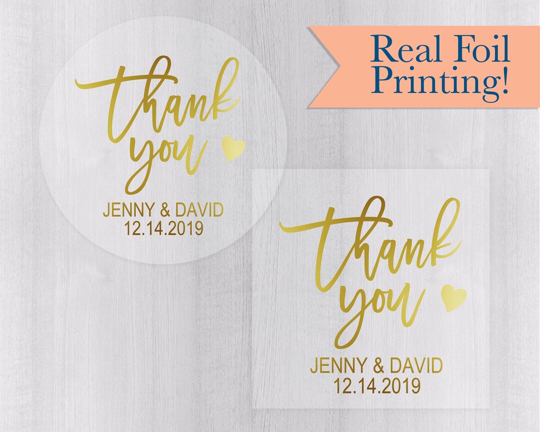 Thank You Sticker, Shiny Foil on Clear Transparent Wedding Favor ...