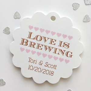 Love Is Brewing Favor Tags, Tea Coffee Wedding Favor Tags, Wedding Hang Tags  (SC-205)