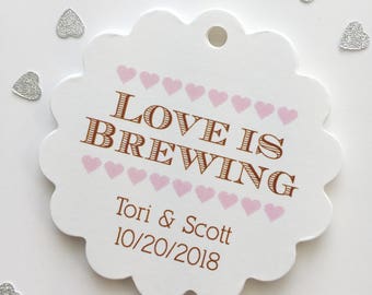 Love Is Brewing Favor Tags, Tea Coffee Wedding Favor Tags, Wedding Hang Tags  (SC-205)