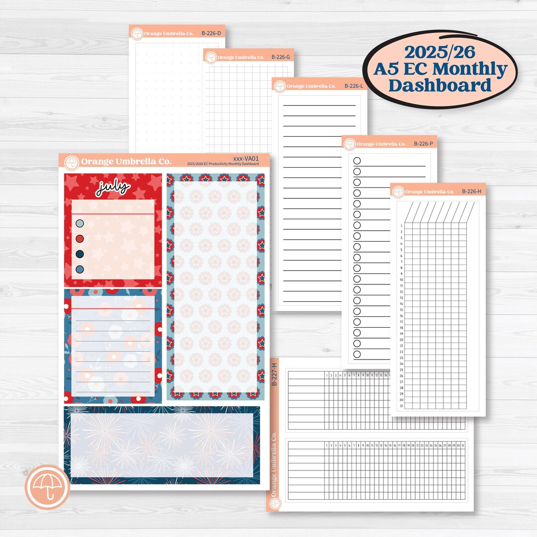 CLEARANCE | Independence Day | A5 Erin Condren Monthly Dashboard ...