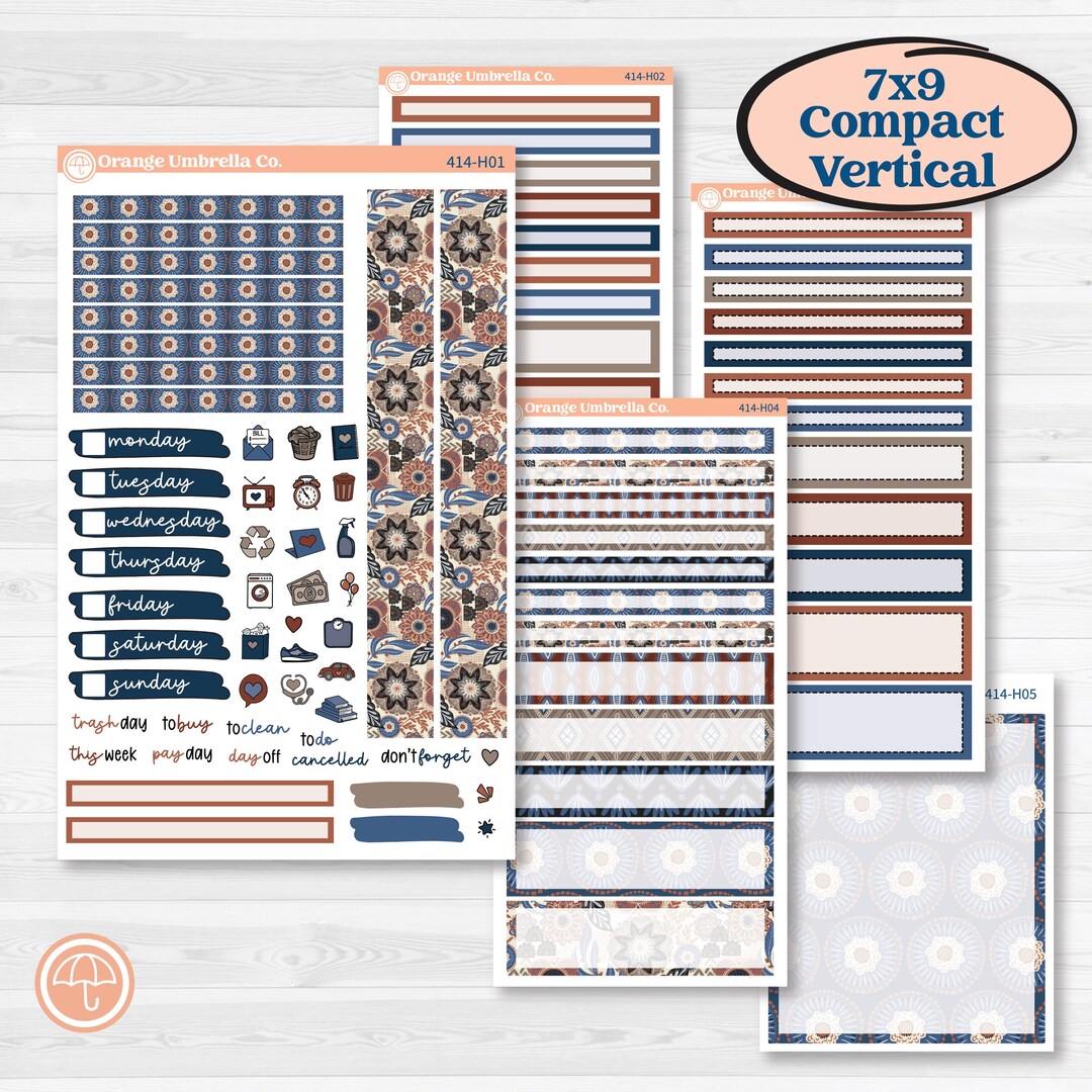 Patterned Boho Sticker Kit | 7x9 Compact Vertical Planner Kit Stickers ...