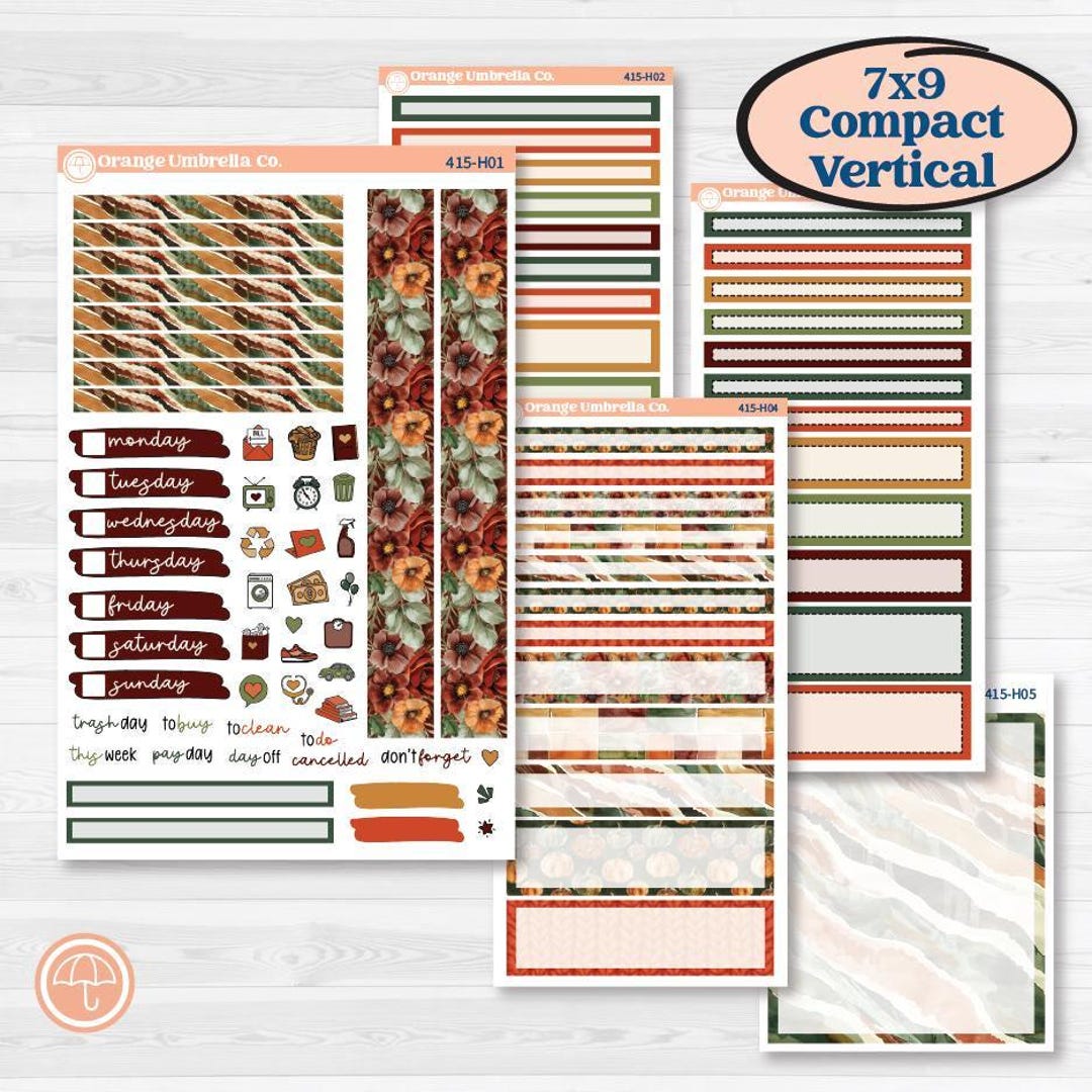 Watercolor Autumn Kit | 7x9 Compact Vertical Planner Kit Stickers ...