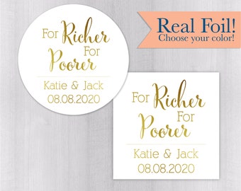 For Richer, For Poorer Stickers, Lottery Ticket Wedding Labels, Customizable Wedding Stickers (#217-2-F)