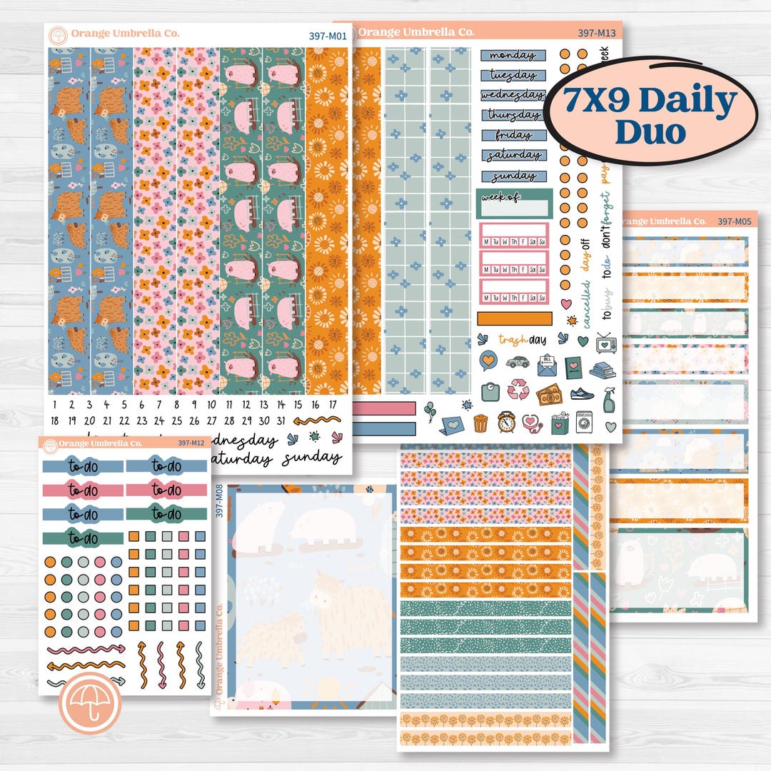 Cow Farm Kit | 7x9 Erin Condren Daily Duo Planner Kit Stickers | Legen ...
