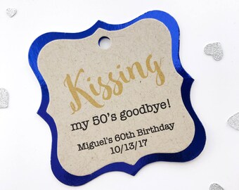 Kissing my Goodbye Birthday Party Tags, Gold Foil Fancy Shaped Favor Tags, Birthday Favor Tags (FS-297-KR-SAF)