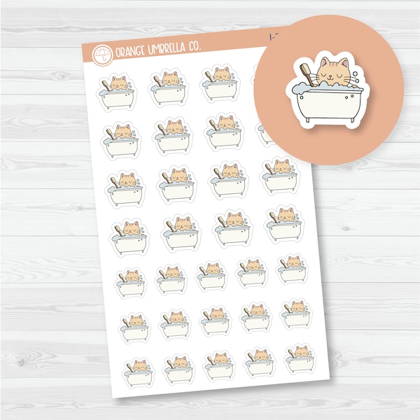 Spazz Cat Bathtub & Self Care Icon Planner Stickers and Labels | I-259