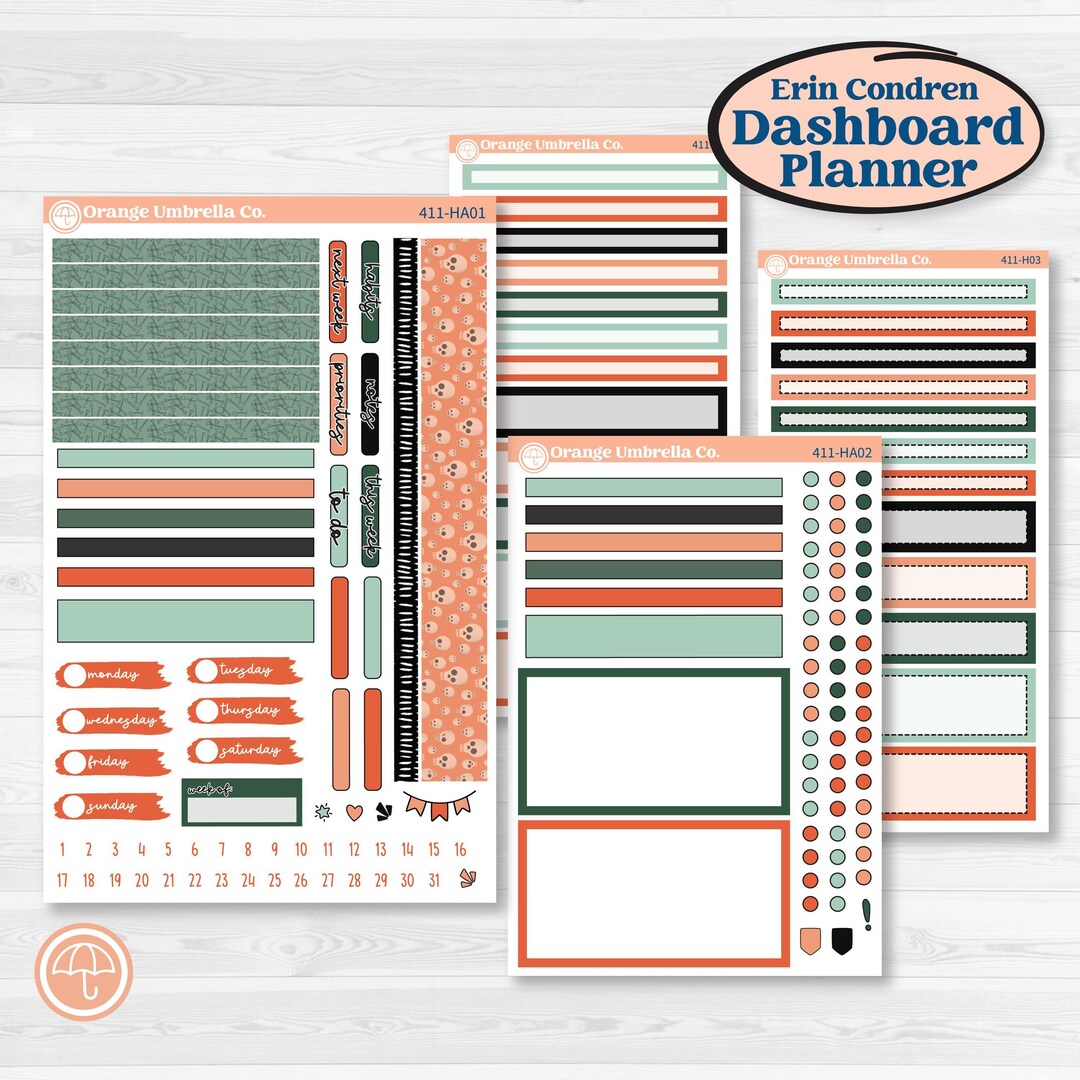 Spooky Halloween Kit | Erin Condren 7x9 Weekly Dashboard Planner Kit ...