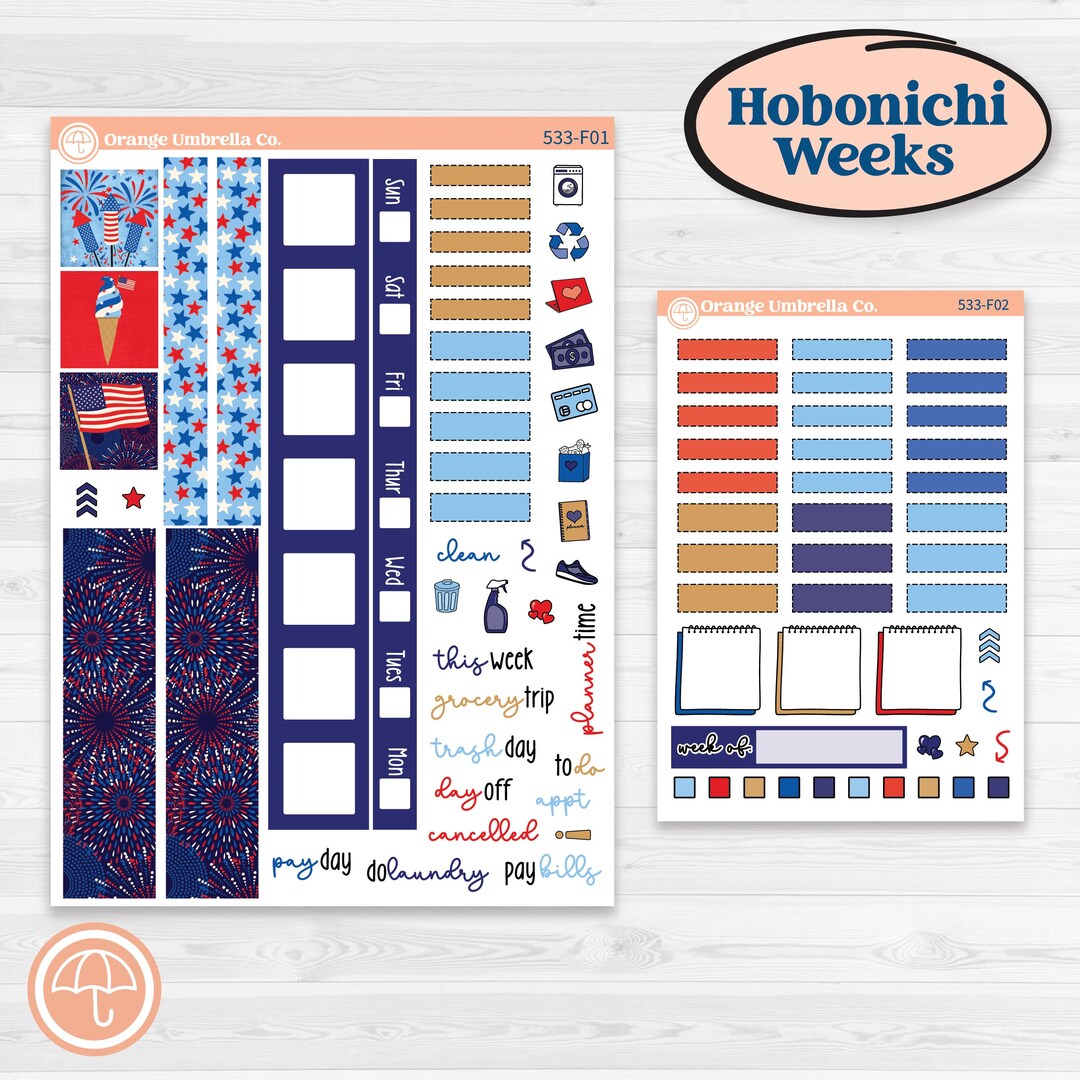 Fourth of July | Hobonichi Weeks Weekly Planner Kit Stickers | Red ...