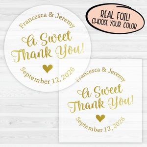 A Sweet Thank You | Gold Foil on Clear Transparent Wedding Favor Sticker | Wedding Stickers Wedding Labels | 613-CF