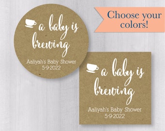 A Baby is Brewing Tea or Coffee Baby Shower Stickers (#246-KR)