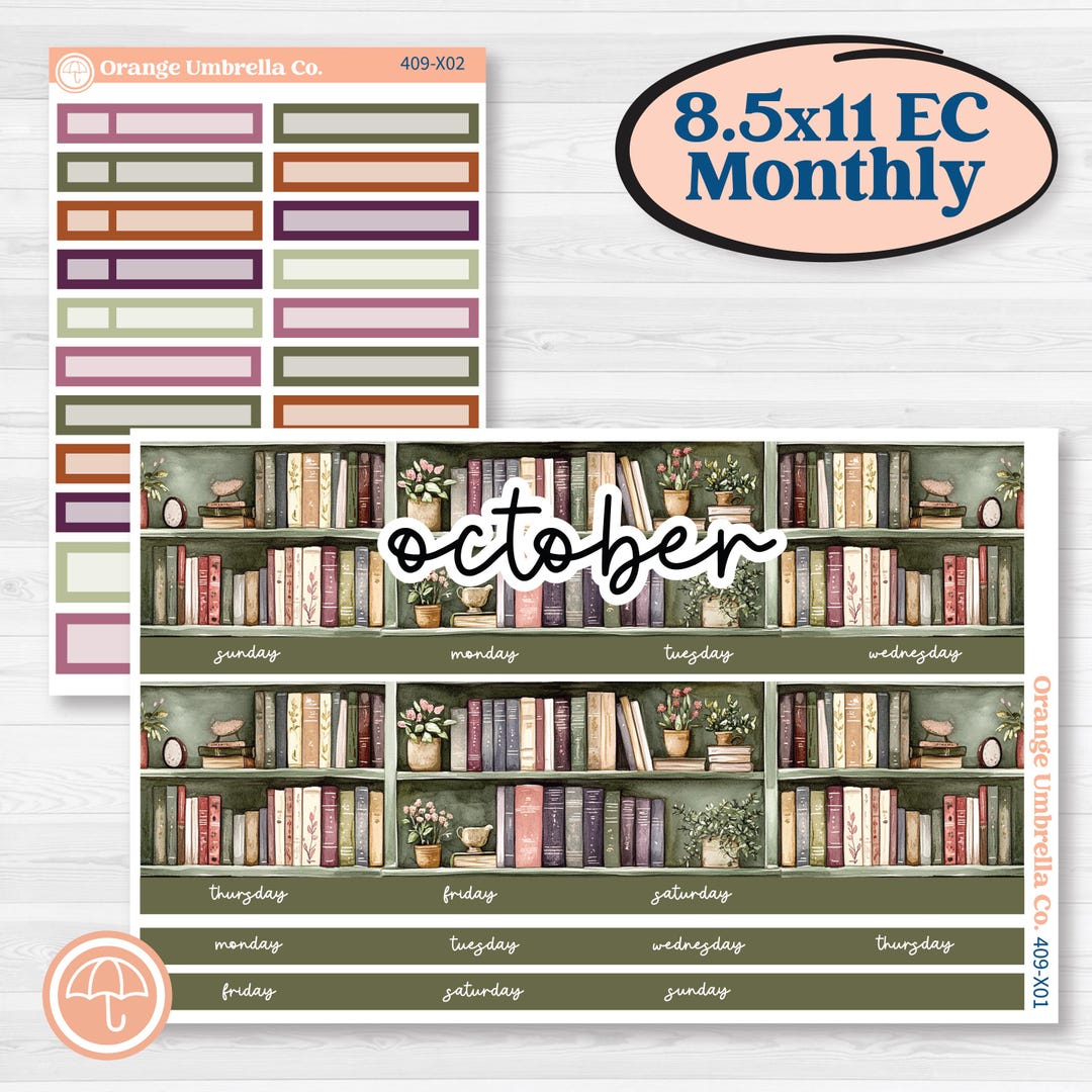 Autumn Reading Kit | 8.5 X 11 Erin Condren Monthly Planner Kit Stickers ...