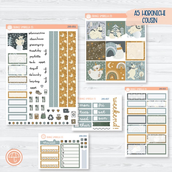 Polar Bear Planner Kit | Winter Hobonichi Cousin Planner Kit Stickers | Arctic Circle | 295-051