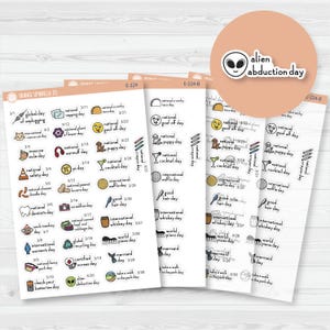 March Wacky Holidays Mini Script Planner Stickers | F16 | E-224