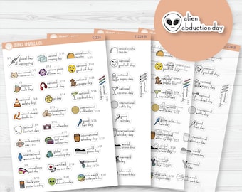 March Wacky Holidays Mini Script Planner Stickers | F16 | E-224