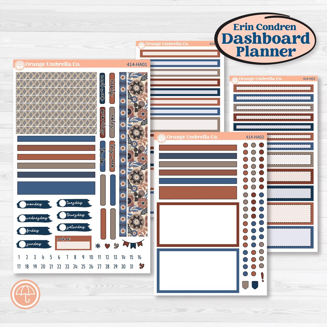 Patterned Boho Sticker Kit | Erin Condren 7x9 Weekly Dashboard Planner ...