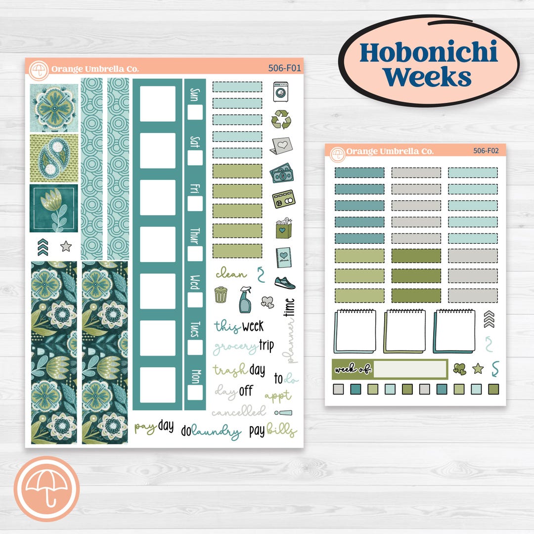 Soft Blue Florals Kit | Hobonichi Weeks Weekly Planner Kit Stickers ...
