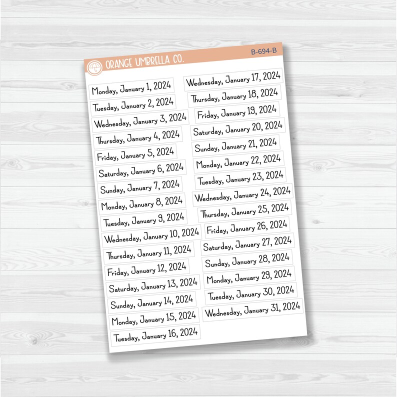 CLEARANCE Dates of the Month Janjun 2024 Planner Stickers F16 Print B