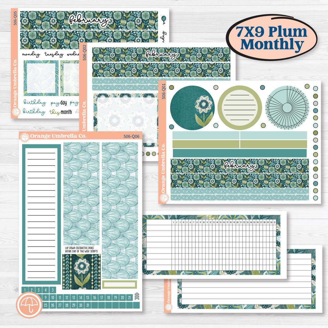 Soft Blue Florals Kit | 7x9 Plum Monthly & Dashboard Planner Kit ...