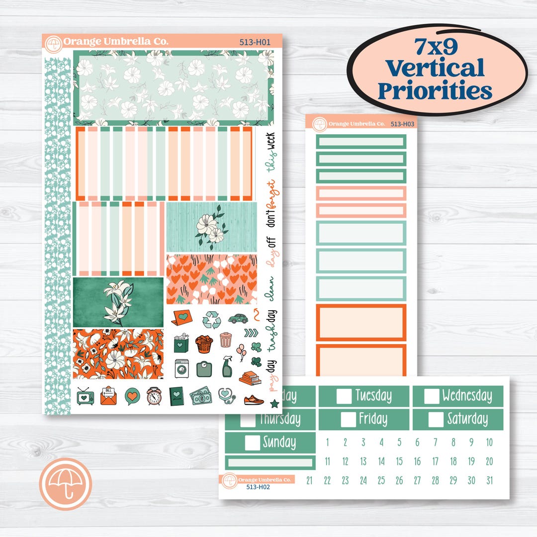Playful March Florals | Plum Vertical Priorities 7x9 Planner Kit ...