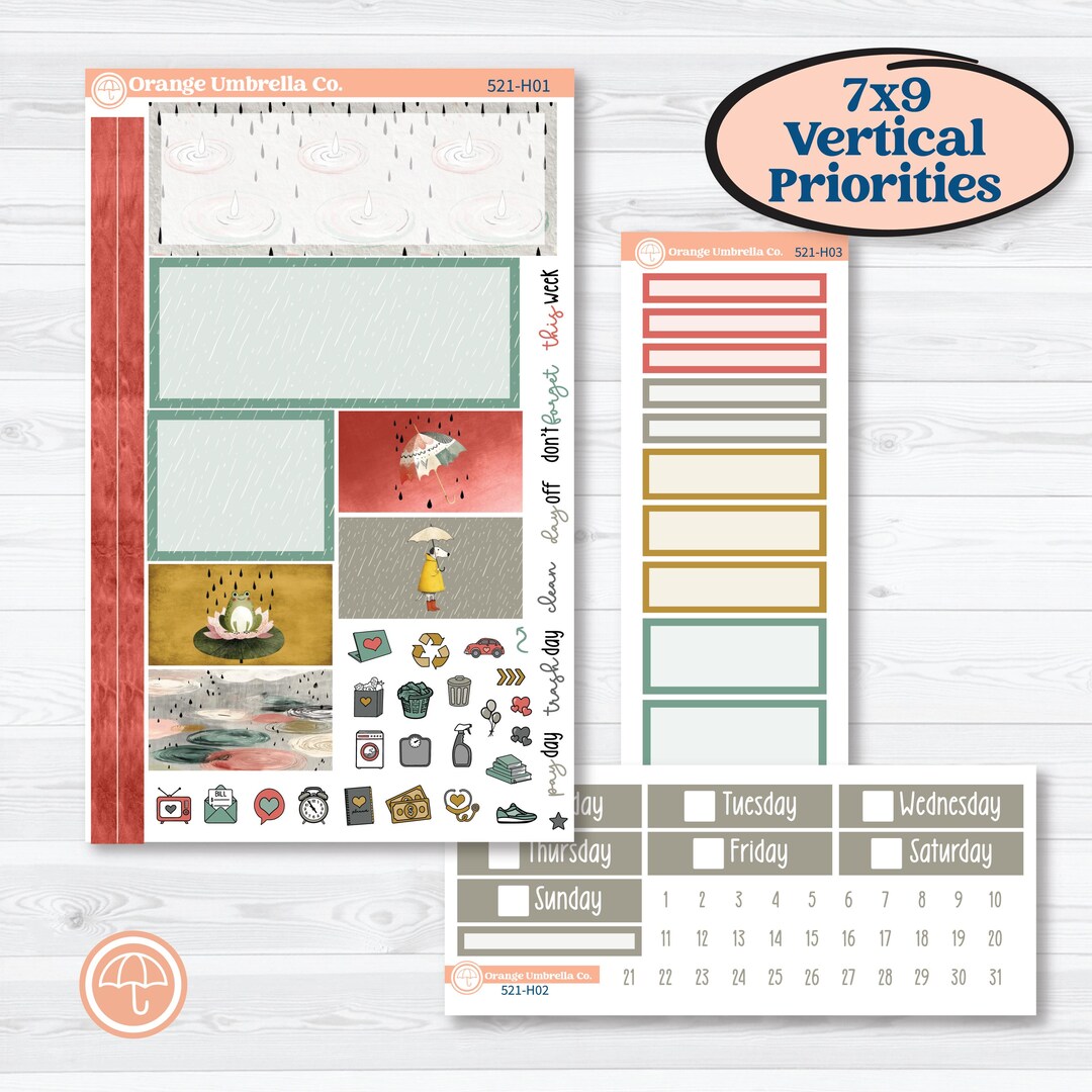 Rainy Day | Plum Vertical Priorities 7x9 Planner Kit Stickers | Stellas ...